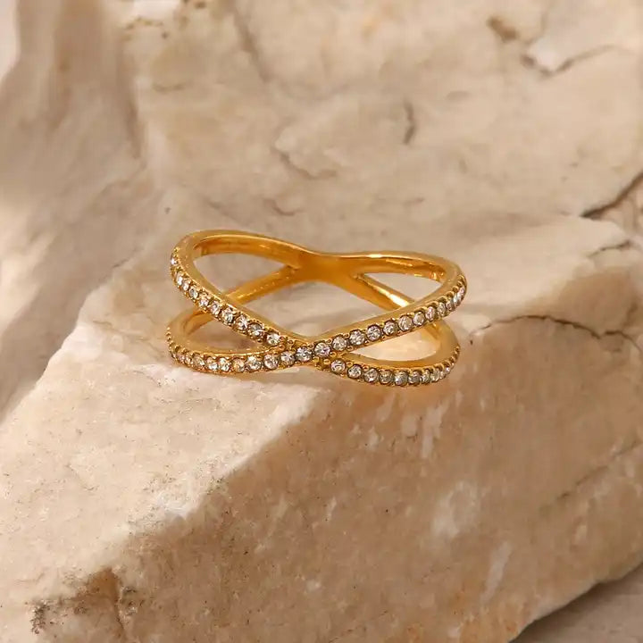 Yanna Cross Shaped Zircon Inlaid Ring