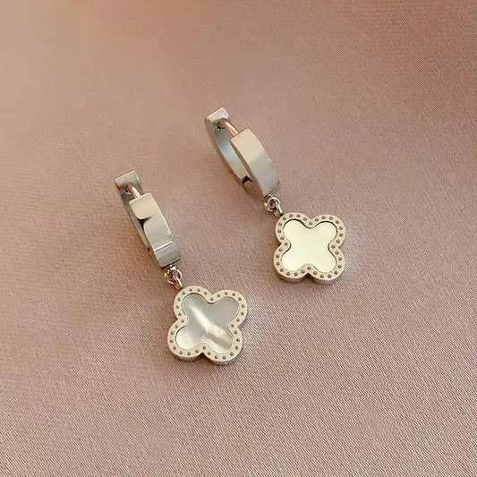 Lucky Clover Leaf Shaped Earring (Silver Finish)